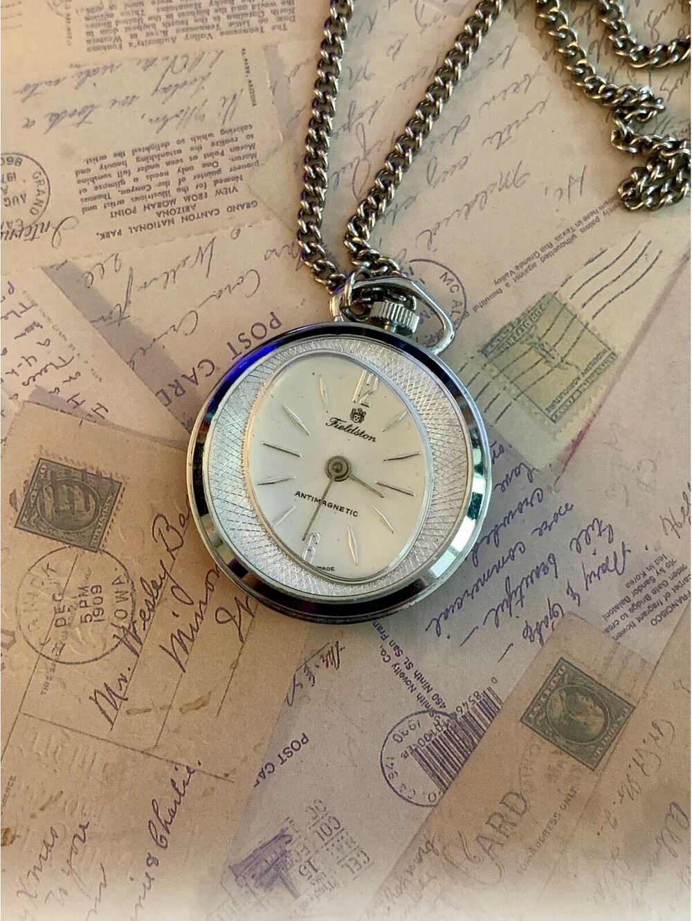 Vintage Kademan Elegant Silver Pocket Watch Necklace with Intricate Design - Picture 3 of 3